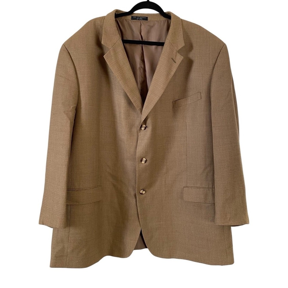 Jones New York Mens Tan 3 Button Blazer Sports Coat Textured 56L Career Wool